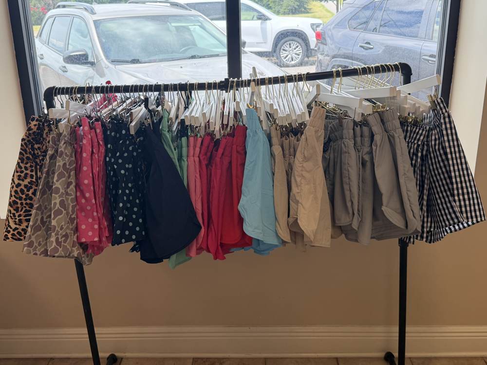 Colorful shorts rack at Bama Tan boutique
